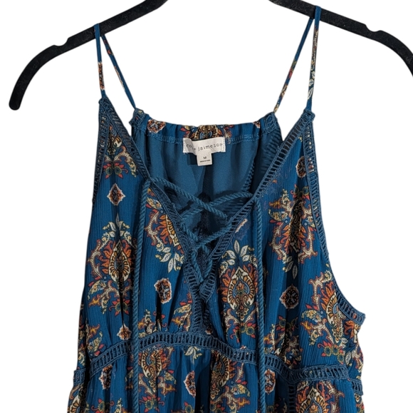 Coco + Jaimeson Teal Boho Print Tassel Mini Dress Size M Festival Cottagecore - Picture 4 of 8